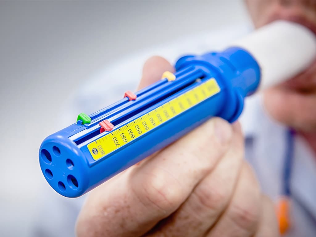 Peak flow meter device for measuring lung function